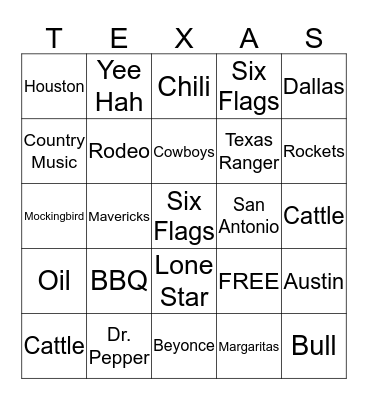 Texas Bingo Card