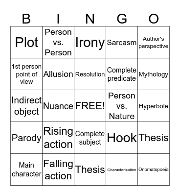 11th Grade English Review Bingo Card