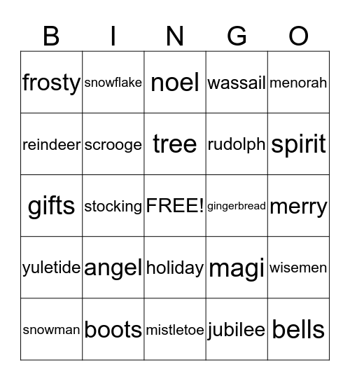 Holiday Bingo Card