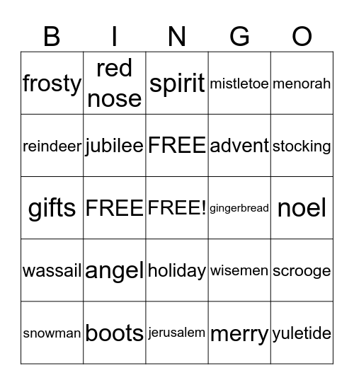Holiday Bingo Card