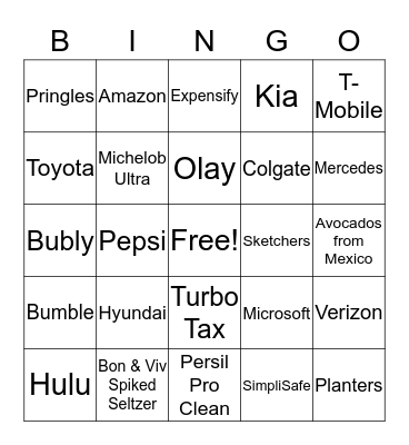 SUPERBOWL COMMERCIAL BINGO Card