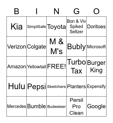 SUPERBOWL COMMERCIAL BINGO Card