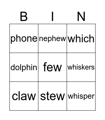 Phonics 5 Bingo Card