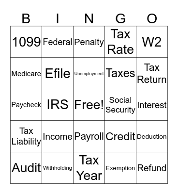 Tax Bingo Card