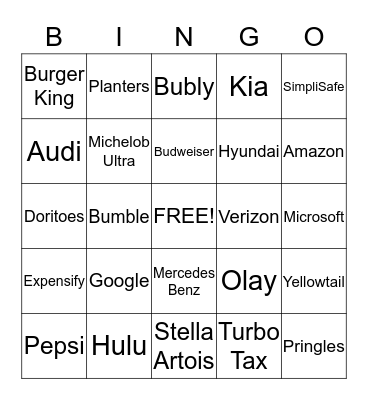 SUPERBOWL COMMERCIAL BINGO Card