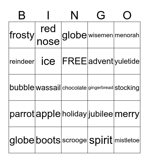 Holiday Bingo Card