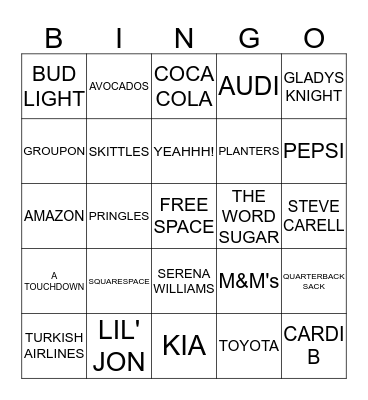 2019 SUPERBOWL MARKETING BINGO Card