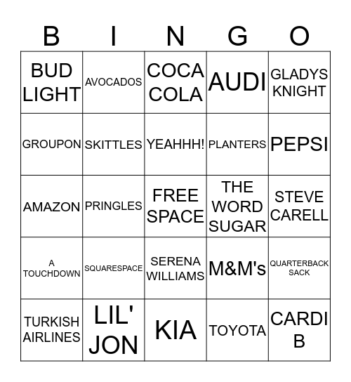 2019 SUPERBOWL MARKETING BINGO Card