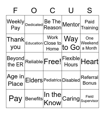 Focus Bingo Card