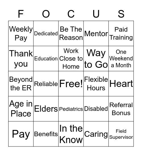 Focus Bingo Card