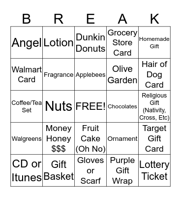 Holiday Exchange Bingo Card