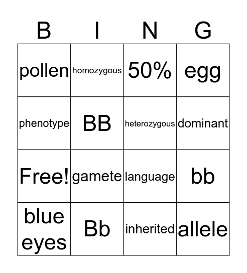 Punnett Square Bingo Card