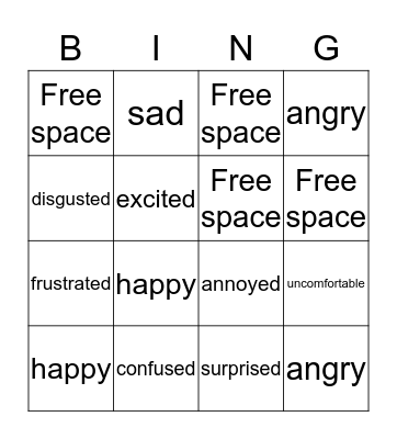 Emotion Bingo 1 Bingo Card