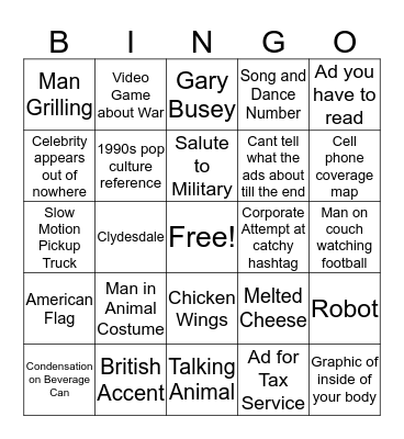 Meeks/Holliday Superbowl Bingo Card