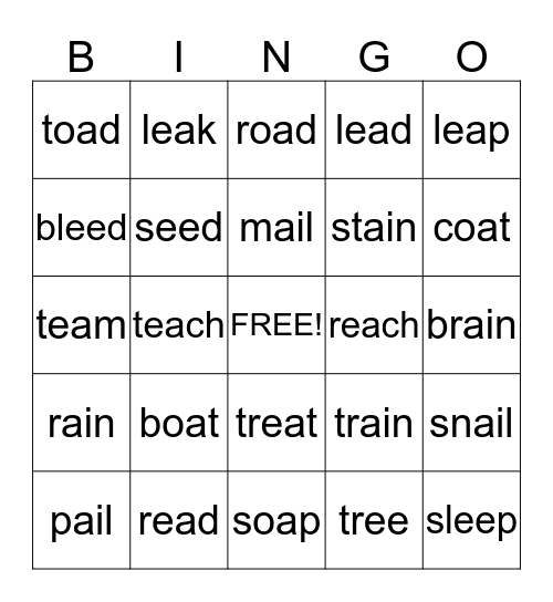 Vowel Teams Bingo Card
