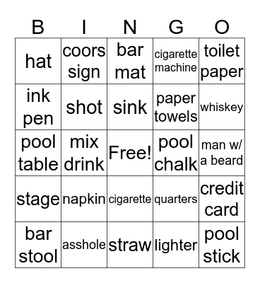 things found in a bar Bingo Card