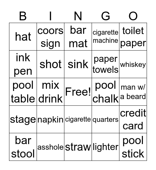 things found in a bar Bingo Card