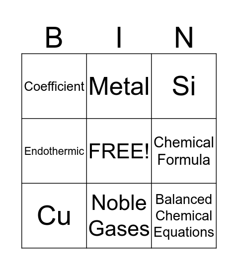 Science Bingo 8.5C - E Bingo Card