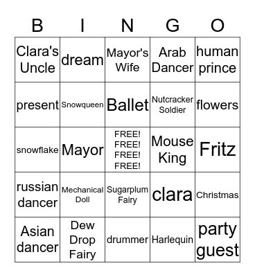 The Nutcracker Ballet Bingo Card