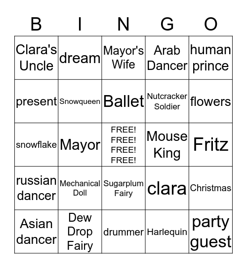 The Nutcracker Ballet Bingo Card