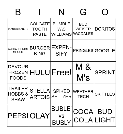 SUPER BOWL LIII Bingo Card