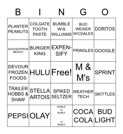 SUPER BOWL LIII Bingo Card