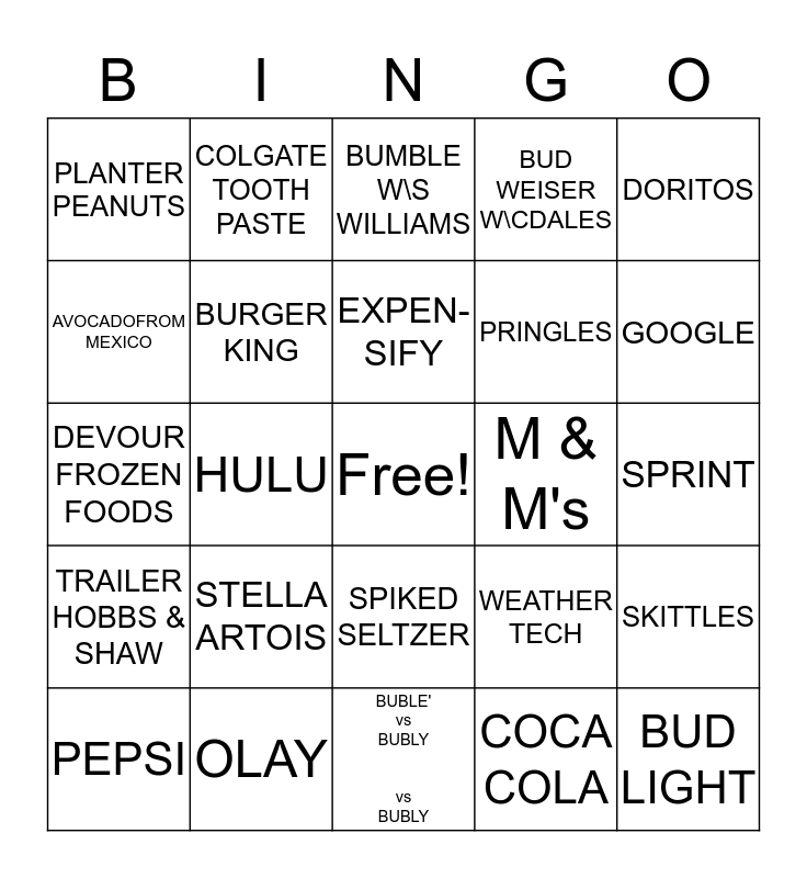 SUPER BOWL LIII Bingo Card