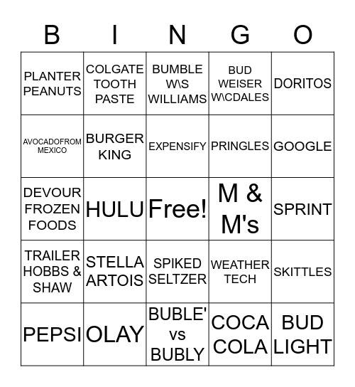 SUPER BOWL LIII Bingo Card