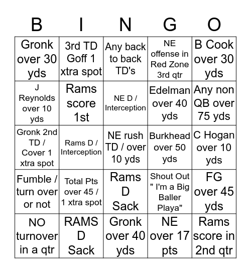 *****BIG BALLER BINGO***100% Cover Game Bingo Card