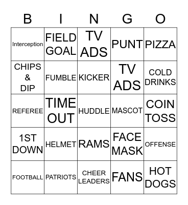 SUPER BOWL 2019 Bingo Card