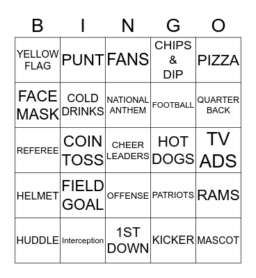 SUPER BOWL 2019 Bingo Card