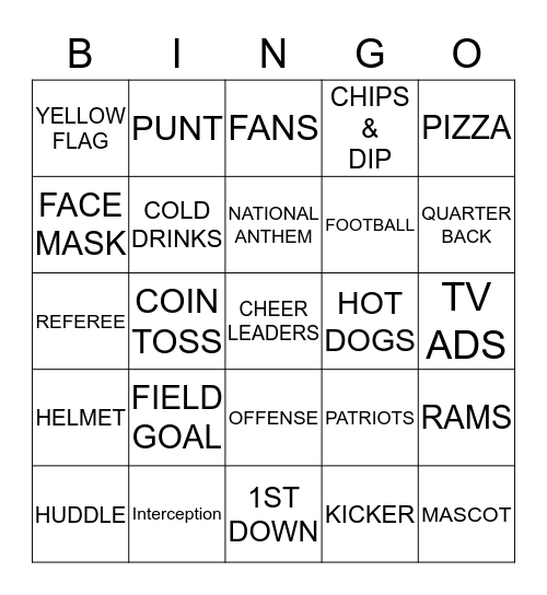SUPER BOWL 2019 Bingo Card