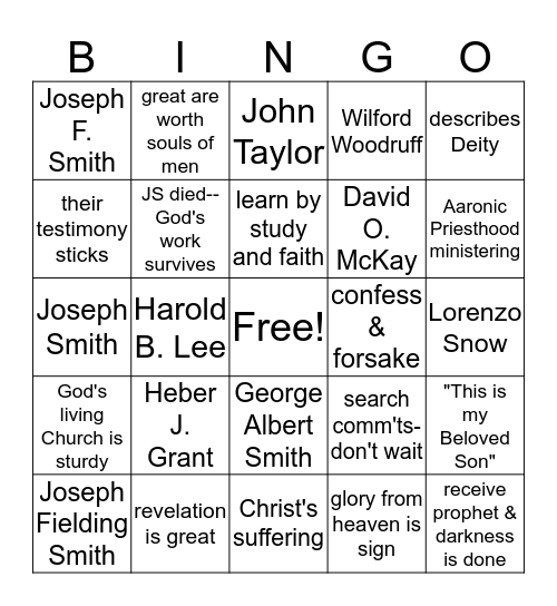Seminary BINGO Card