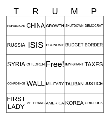 State of the Union BINGO Card