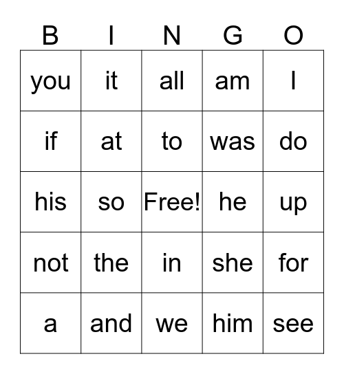 Miss. Taylor's Sight Word Bingo! Bingo Card