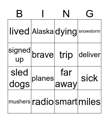 Balto Bingo Card