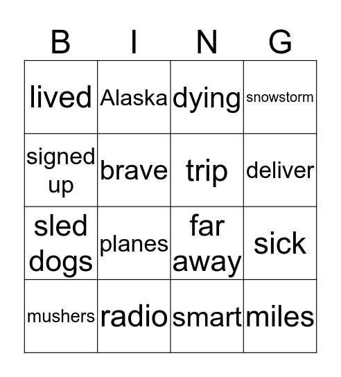 Balto Bingo Card
