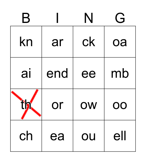 Digraph Bingo Card