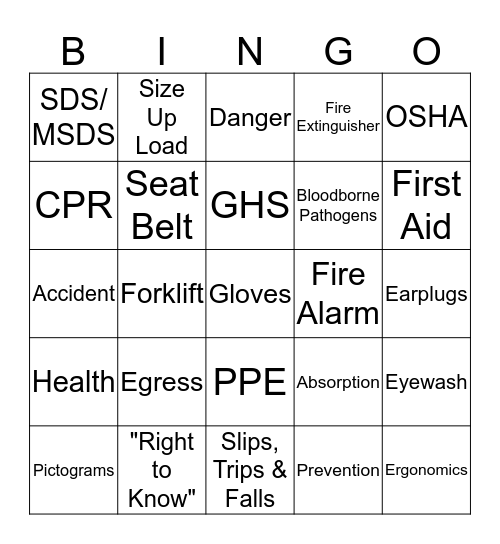 Safety Bingo Card