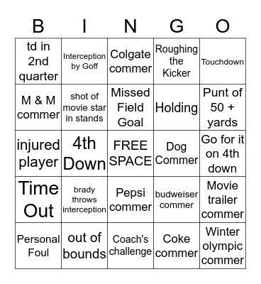 Super Bowl LIII Bingo Card