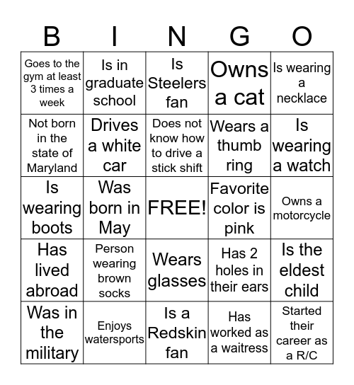 Go-Getters Bingo Card