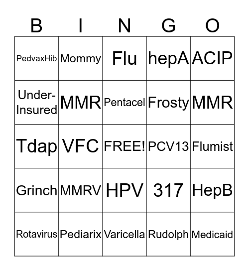 Immunization BINGO Card