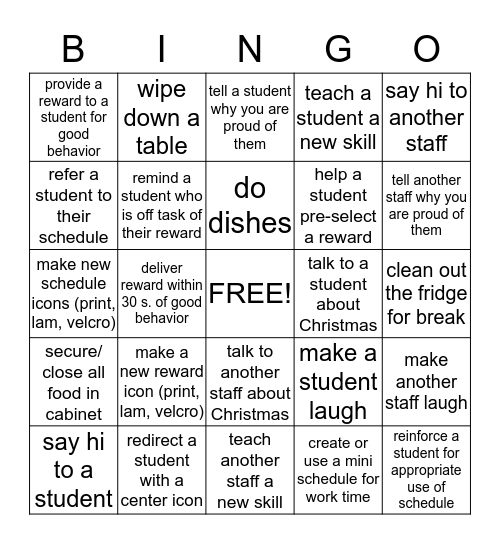 Room 30 Ready for Christmas Break Bingo Card