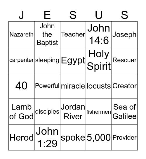 Life of Jesus Review Bingo Card