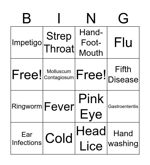 Hand Washing & Common Symptoms & Illnesses  Bingo Card