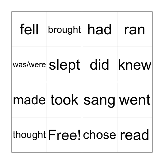 Irregular Past - ESL Library Bingo Card
