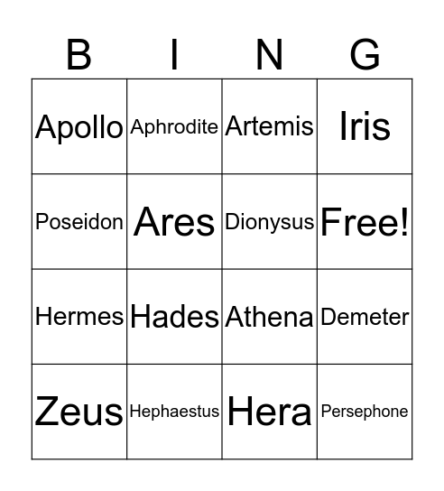 The Olympians Bingo Card