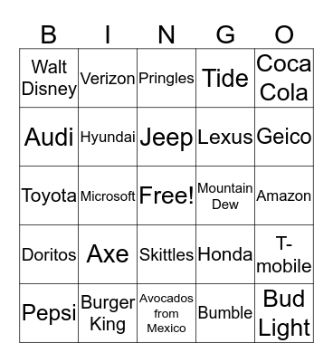 SUPER BOWL 2019 Bingo Card