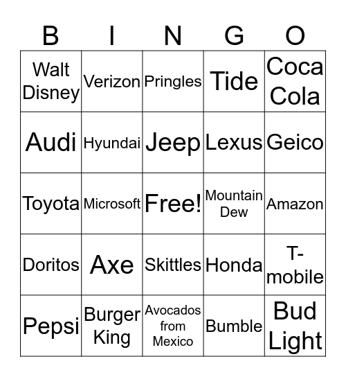 SUPER BOWL 2019 Bingo Card