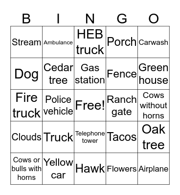 FIeld trip Bingo Card